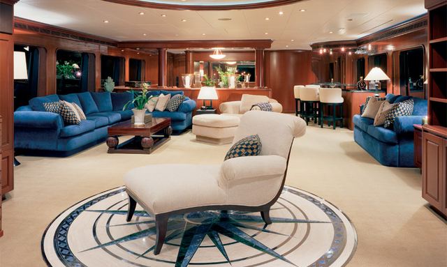 La Sirena yacht Compass rose feature built into main salon