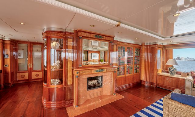 Dumb Luck yacht Sky Lounge Fireplace