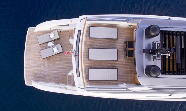 Invictum yacht SX76 beach club with crane and hydraulic platform