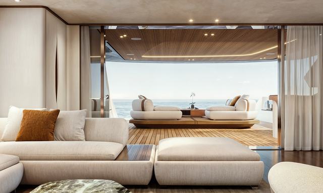 Angiola yacht Salon With Sliding Glass Walls