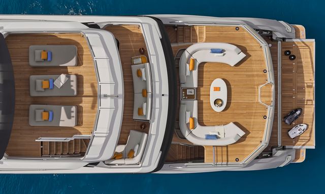 Blue Eyes yacht Cascading stern terraces across four levels