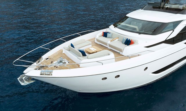 Lady F yacht Forward lounge with convertible sunpad