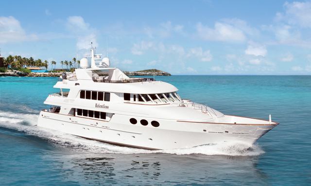Relentless yacht Classic Trinity tri-deck with full beam volume