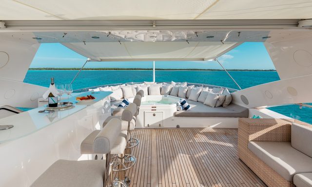 Mercy of London yacht Jacuzzi Sunbathing Area
