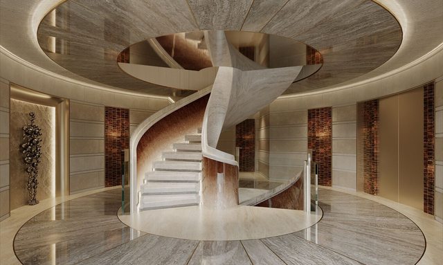 Project ELF yacht Central Spiral Staircase
