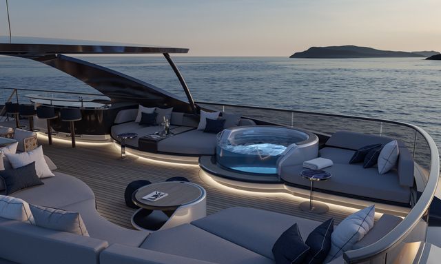 Unica 45M/ 03 yacht Flybridge Jacuzzi Lounge