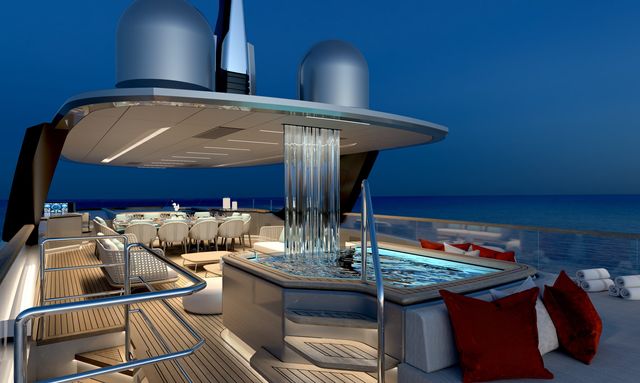 Orion One yacht Flybridge Jacuzzi Waterfall