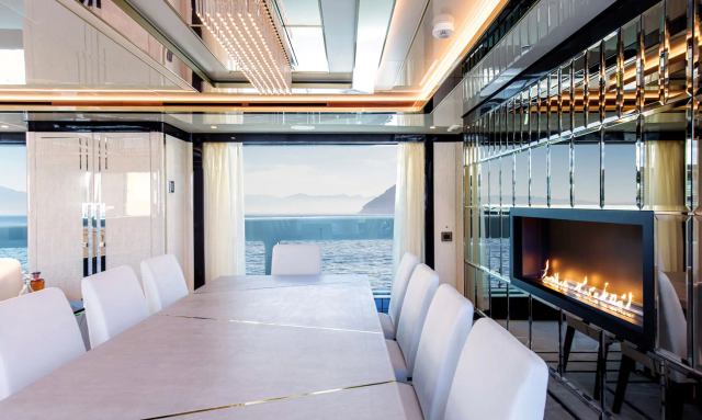 Stefania yacht Statement fireplace