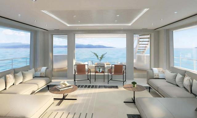 Project 717 yacht Bright, Pared-Back Interiors
