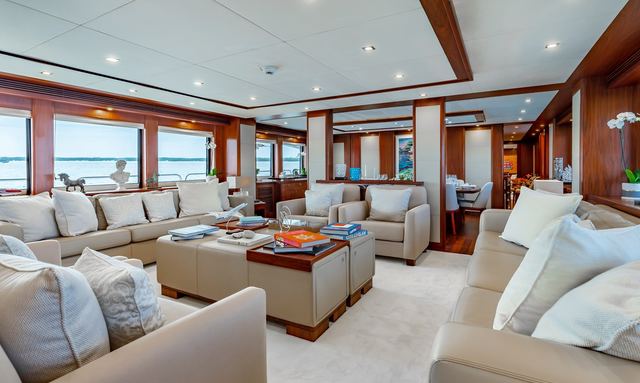 Mercy of London yacht Burl Wood Saloon
