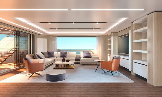 Astera yacht Full-height glass main saloon