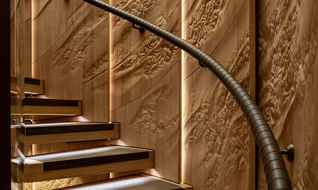 Sparta yacht Carved Oak Staircase