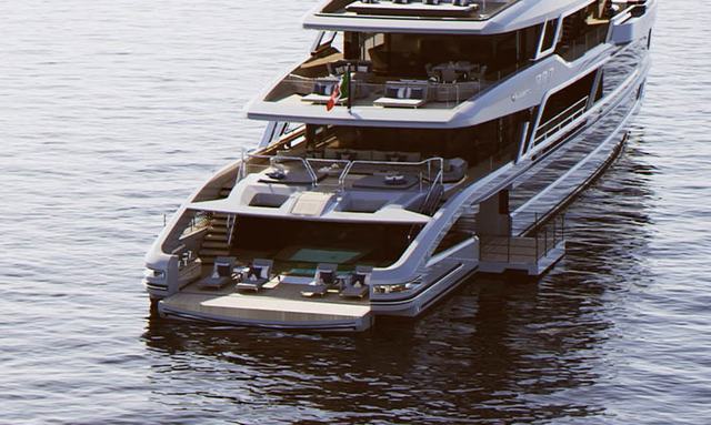 Baglietto T60/ 01 yacht Beach club, salon, dining as one space