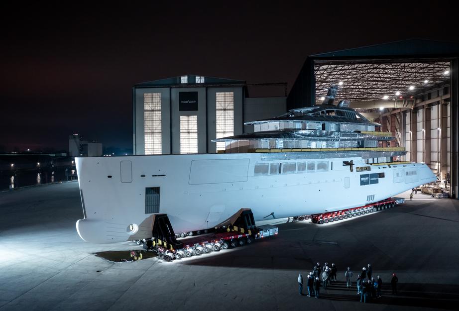 80m Oceanco Y729 Superyacht Heads To Outfitting Facility In Alblasserdam