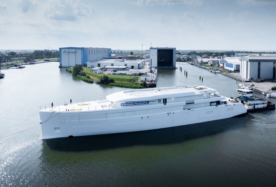 First Look: Secretive Feadship 80m Superyacht Project 1015 Begins Outfitting Phase