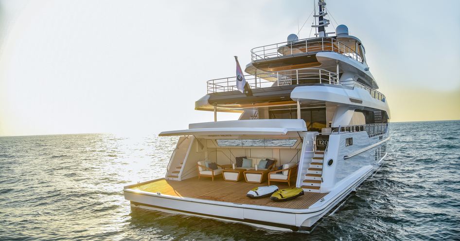 Aft view of beach club on Majesty 120