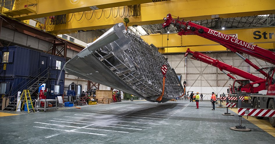 Hull of Project Ocean being turned