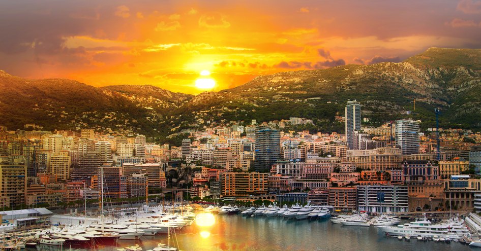 Monaco yacht marina at sunset