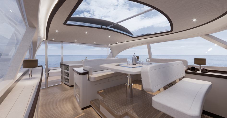 A social section on board a Zeelander Z72 luxury yacht