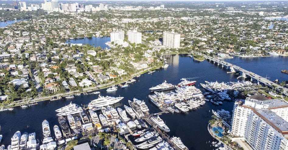 Aerial view looking out over Fort Lauderdale, Florida, USA.