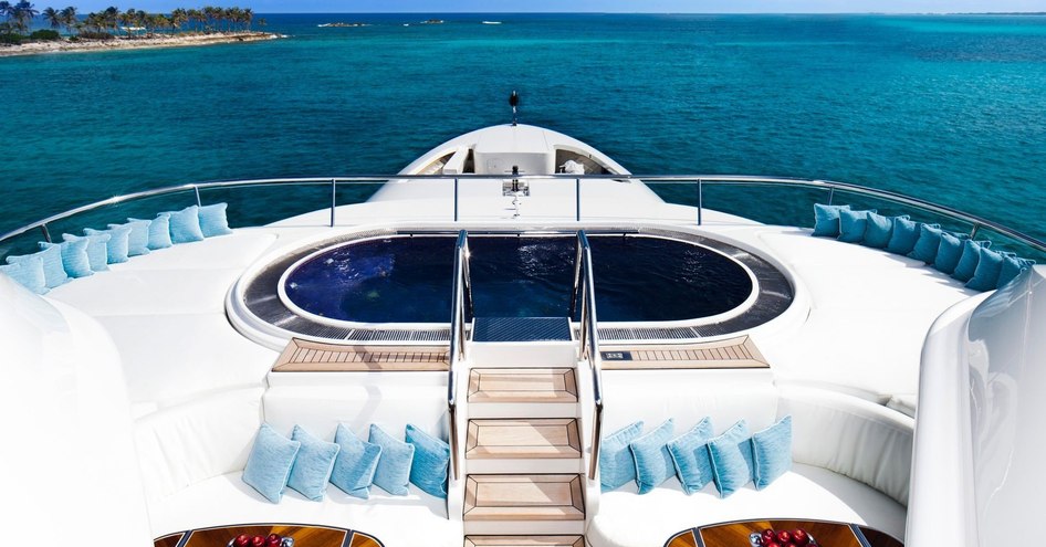 Lady E's jacuzzi gives guests a great view over the bow