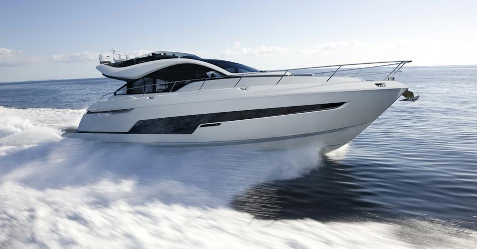 Fairline Phantom 65 underway, surrounded by sea.