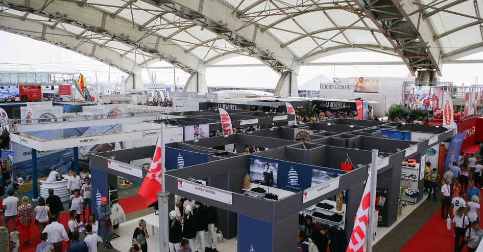 Overview of exhibitor stands at Genoa International Boat Show