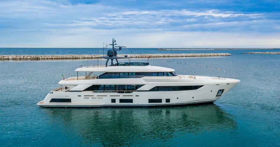 Side view of Custom Line Navetta 37 anchored at sea