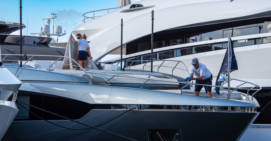 yacht crew day workers cleaning yacht