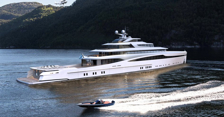 Superyacht concept ARK on water with tender moving at speed in front of it