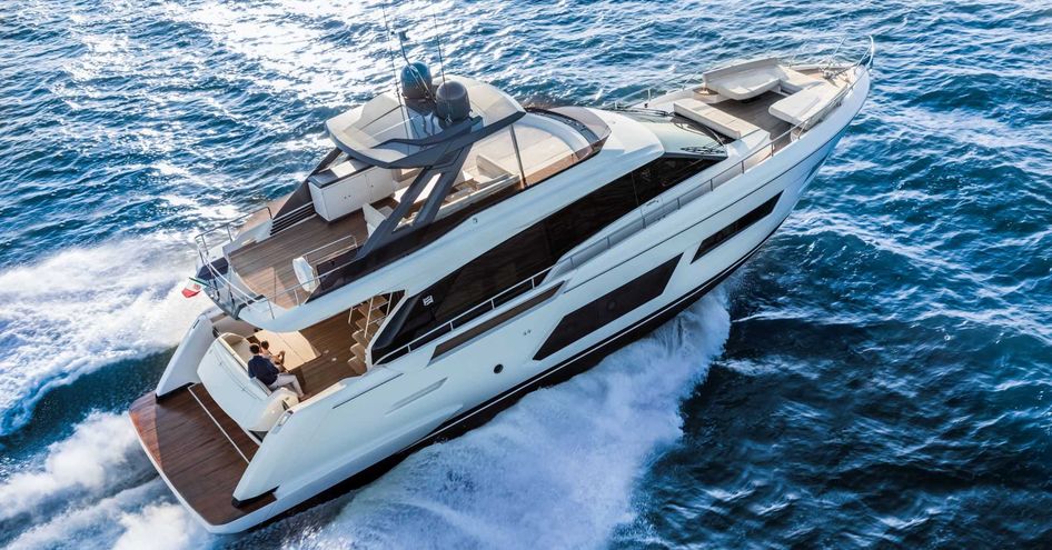 An aerial view of the Ferretti 670 superyacht.