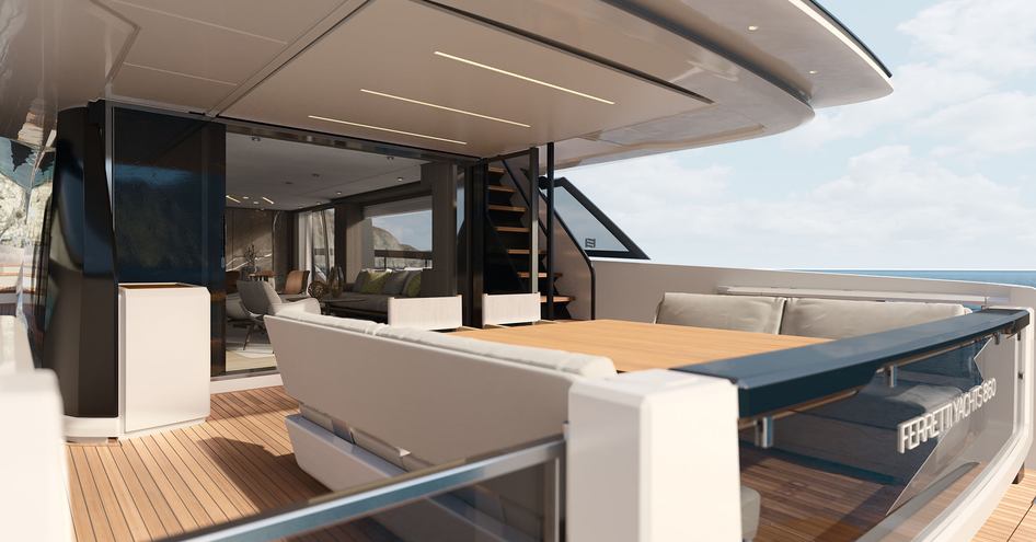 Rendering of cockpit space on Ferretti Yachts 860