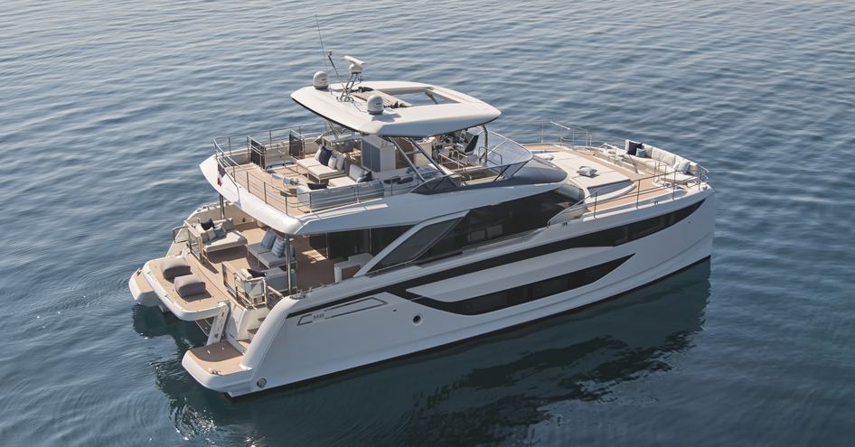 Side view rendering of the Prestige M8, surrounded by sea.