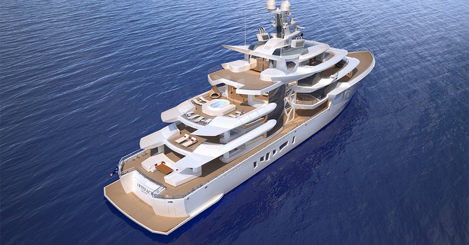 Drawings of Nobiskrug  80m super yacht, Artefact,  from birds eye view