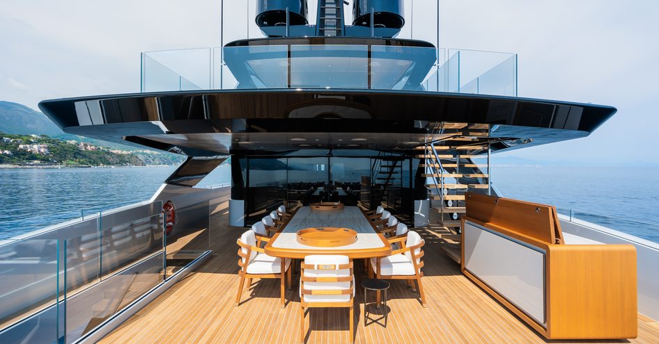 The upper deck boasts a bar, and ample seating and sunbathing areas