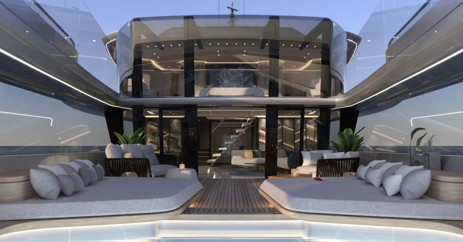 Rendering show exterior deck space on Phathom 60m concept