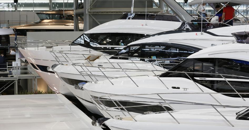 Line of motor yachts on display at Boot Dusseldorf