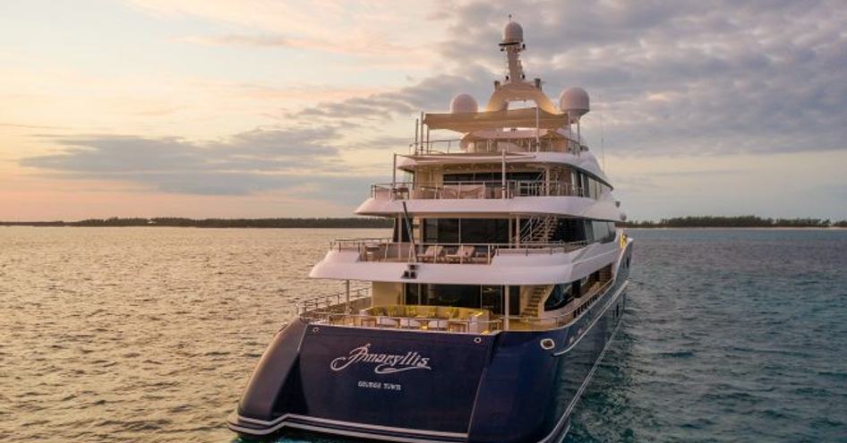 Superyacht AMARYLLIS aft view, surrounded by sea