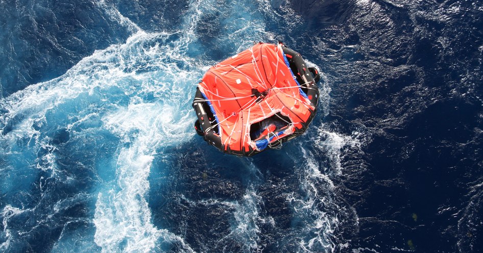 Liferaft on open water