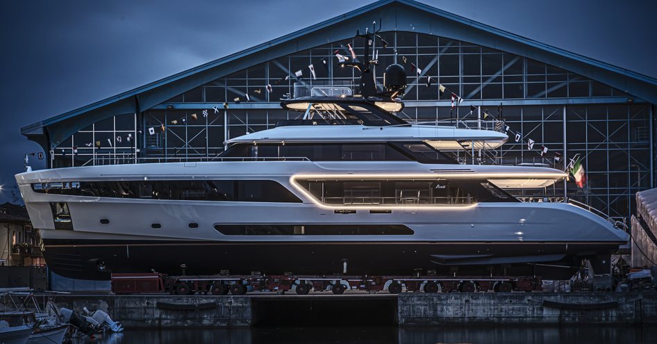 Benetti Motopanfilo 37M outside fitting shed at launch