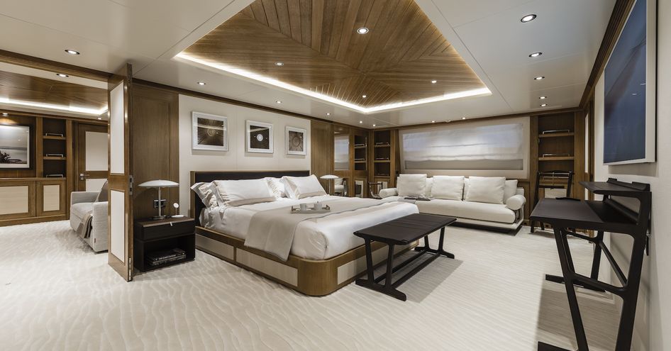 Overview of the master cabin onboard the superyacht SOLAFIDE.