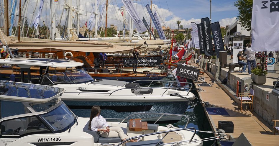 Yachts for sale berthed at Marina Moll Vell during the Palma International Boat Show