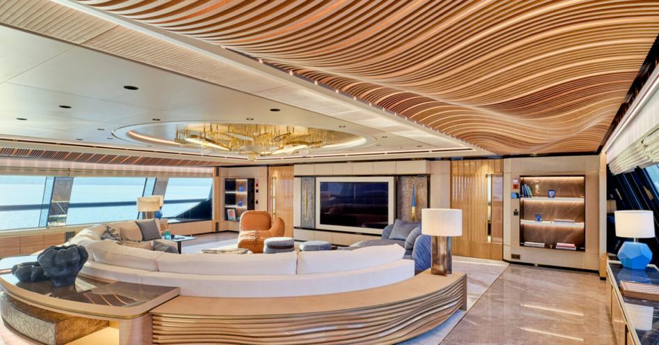 The main salon onboard MALIA is bright and airy