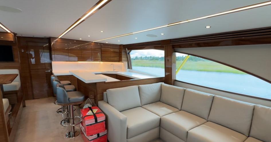 The interior on the Viking Yachts 74C is basic but highly functional