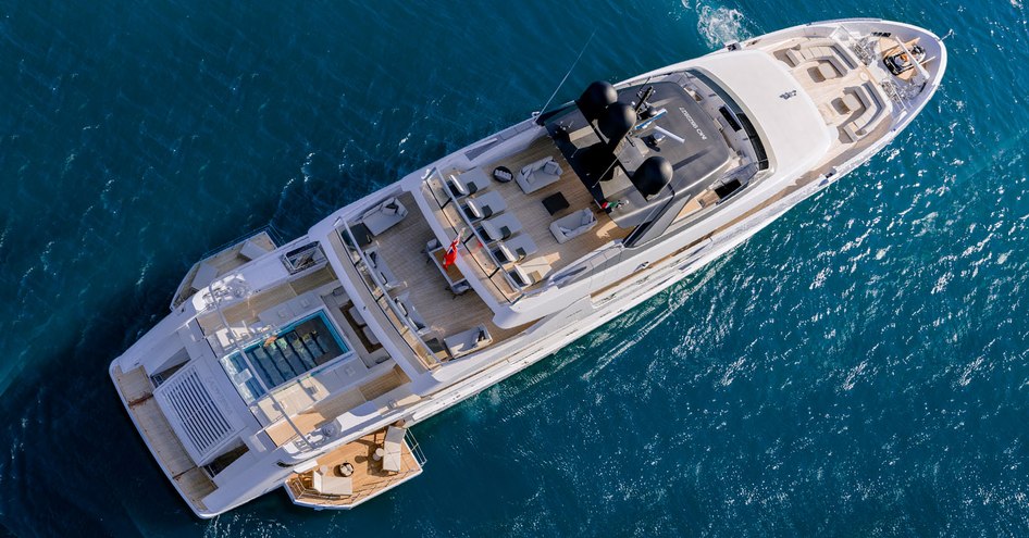 aerial view of luxury sanlorenzo superyacht lady lena