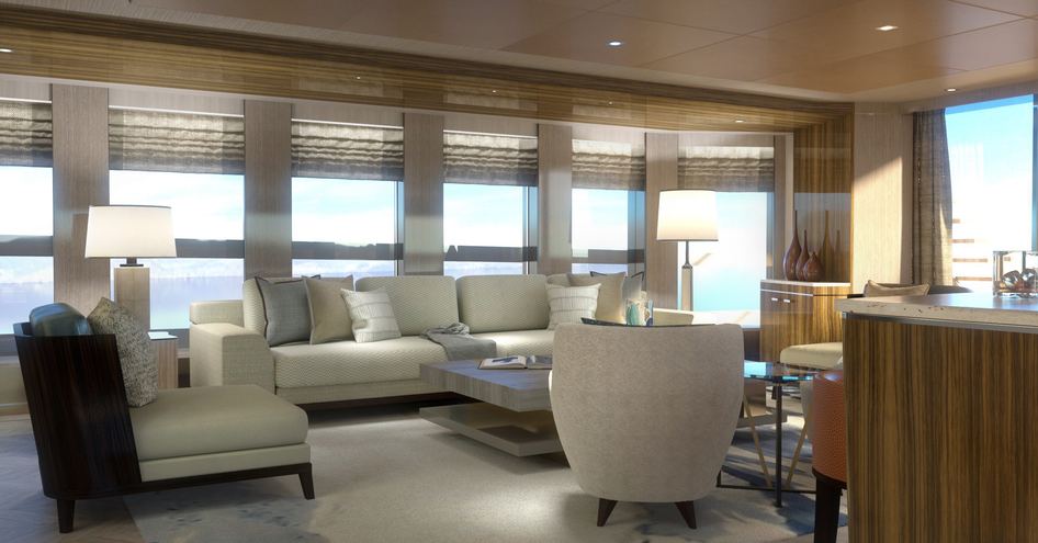 The skylounge of POLLUX provides a near-panoramic ocean view with its ceiling-high windows.