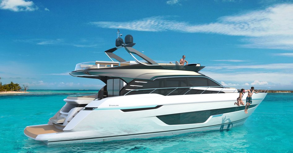 Guests enjoying a brand new Fairline yacht for sale