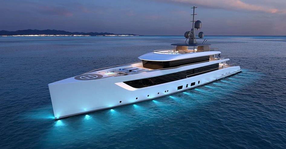 Rendering of Feadship Project 2024 on the water