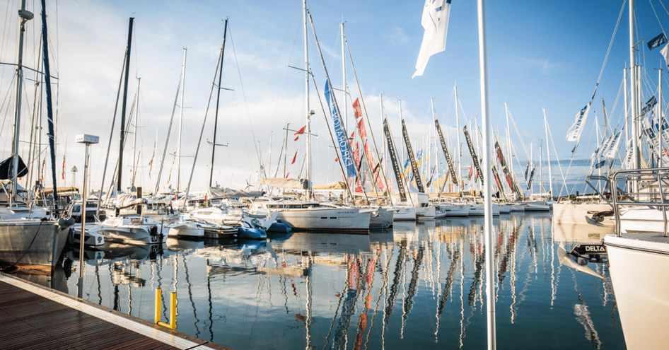 Sailing boats moored at Southampton Boat Show