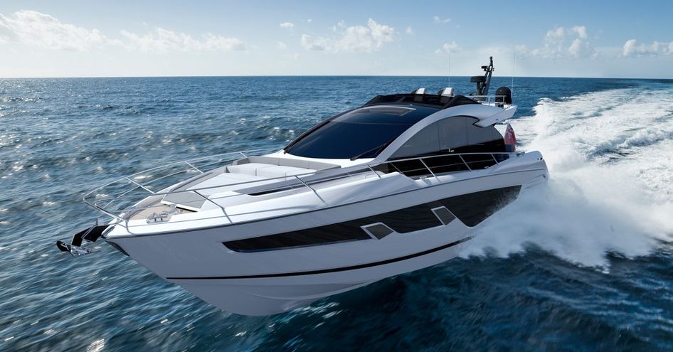 Sunseeker 65 Sport Yacht underway, surrounded by sea